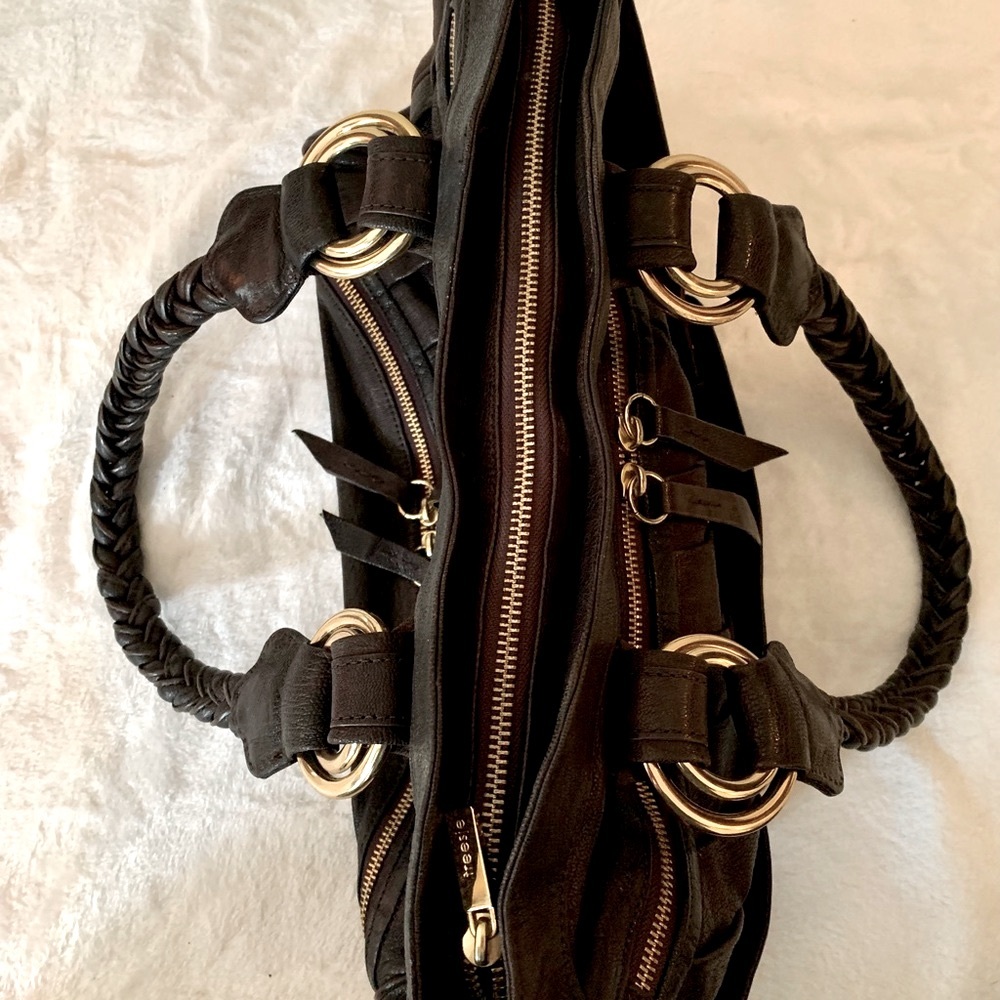 Treesje Asher brown satchel gold hardware removable strap crossbody handbag - Picture 10 of 11
